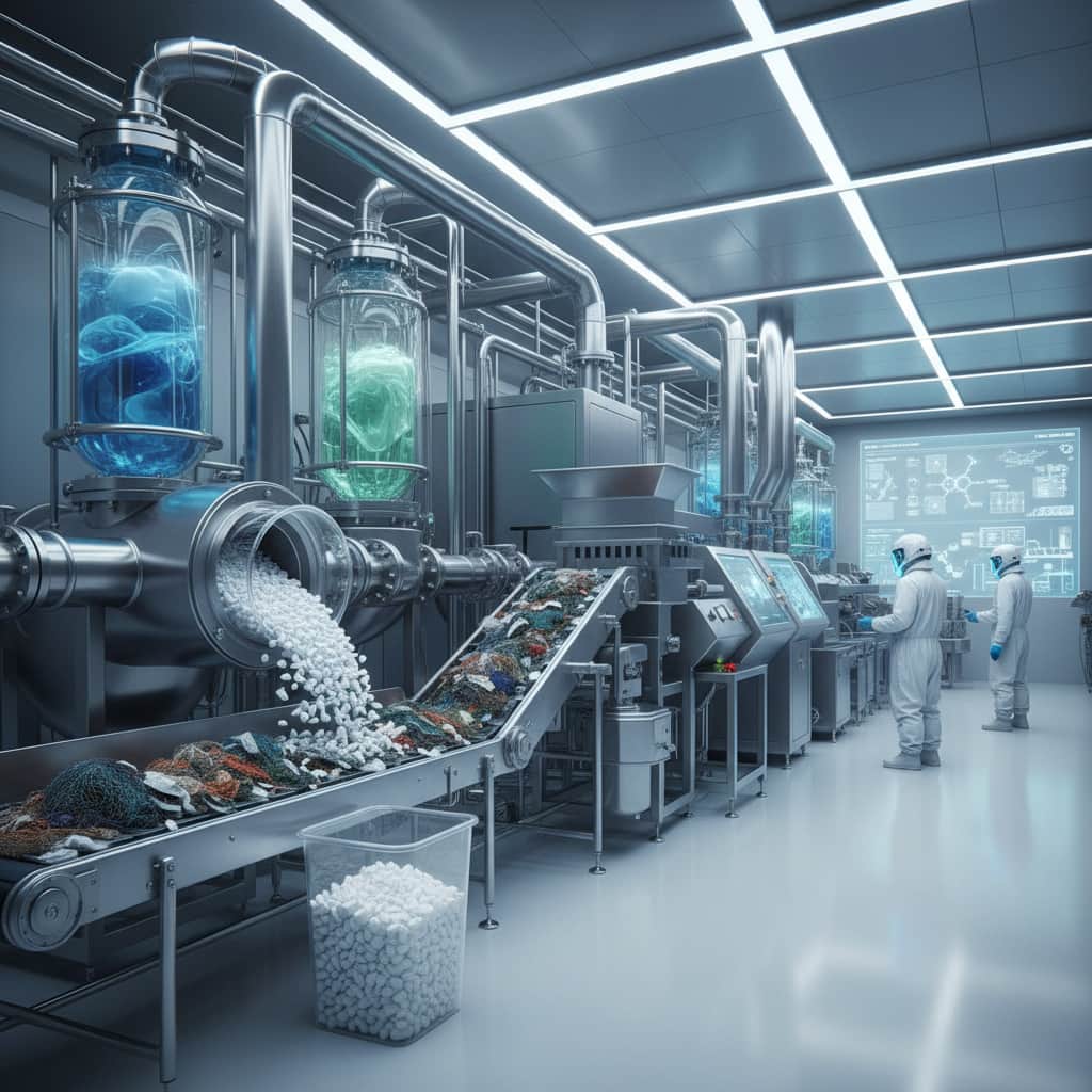 Laboratoire de recyclage chimique avancé transformant les déchets de nylon en granulés polymères régénérés