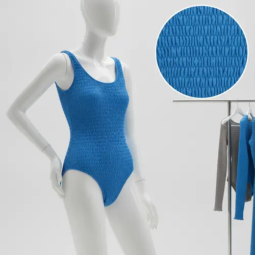 Costume intero lusso taglia unica in tessuto stretch-crinkle in stile Hunza G con dettaglio di texture tubolare