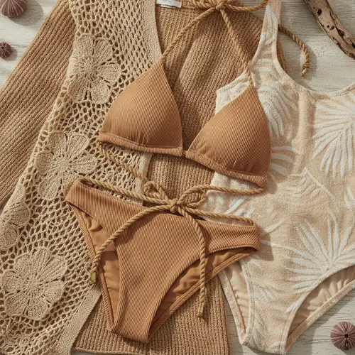 Trajes de baño táctiles en canalé, jacquard de rizo y texturas de punto abierto para una cápsula premium