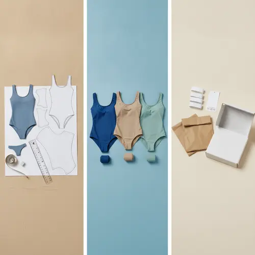 Comparación de tres paneles de bocetos OEM, combinaciones de colores ODM y embalaje de marca blanca.